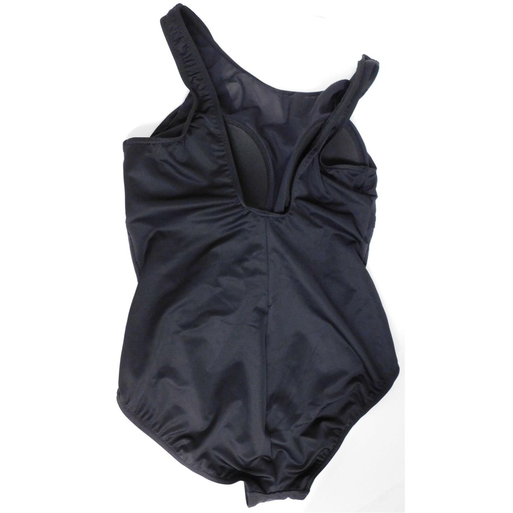 New Miraclesuit Black Ruched Sheer Neck Bathing‎ Swim Suit sz 16